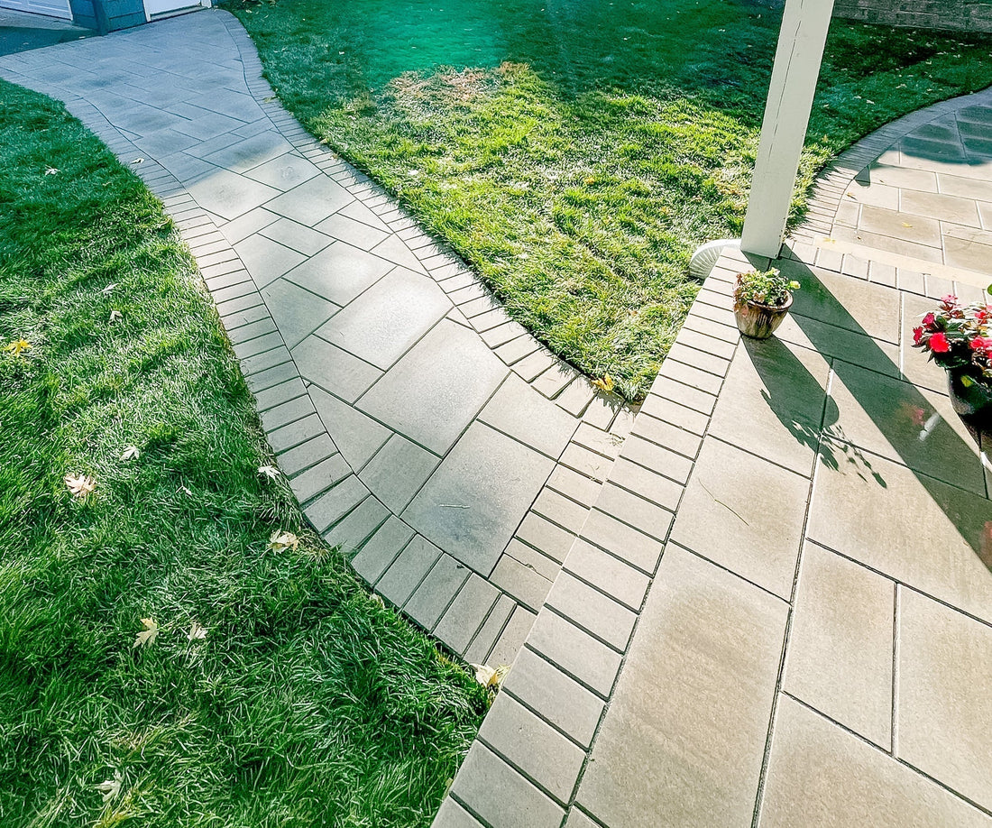 Installing Grand Discovery Allure pavers for patio and walkway in Cedar Lake Minneapolis