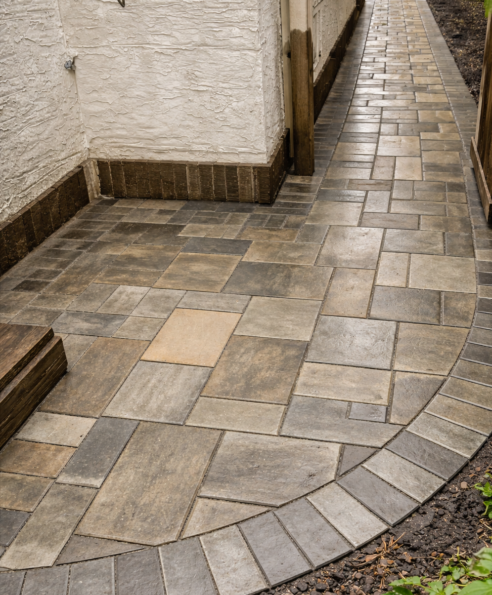 Custom paver patio installation in Minneapolis featuring clean edge restraints and structured hardscape layout.