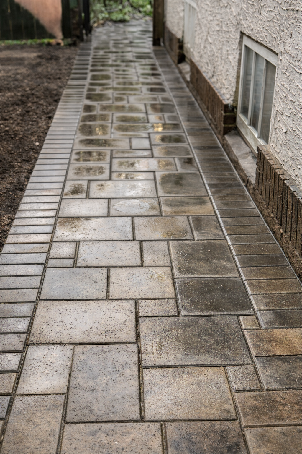 Paver surface detail in Minneapolis outdoor patio installation highlighting pattern alignment and finished edge definition.